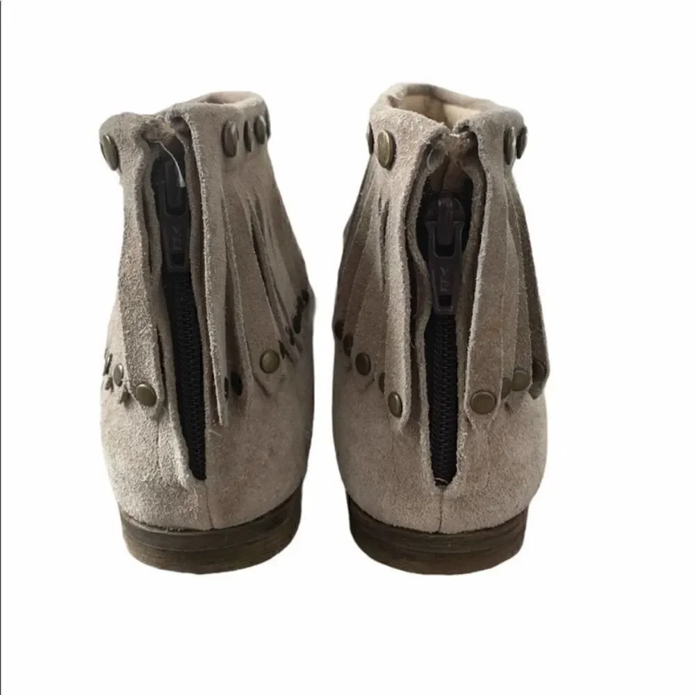 Anine Bing Suede Fringe Ankle Boots Studded Western Boho Taupe EU 37/ US 7